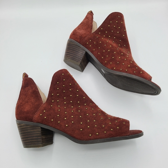 Lucky Brand Barlenna Suede Studded Peep Toe Ankle Bootie Boots - Picture 4 of 9